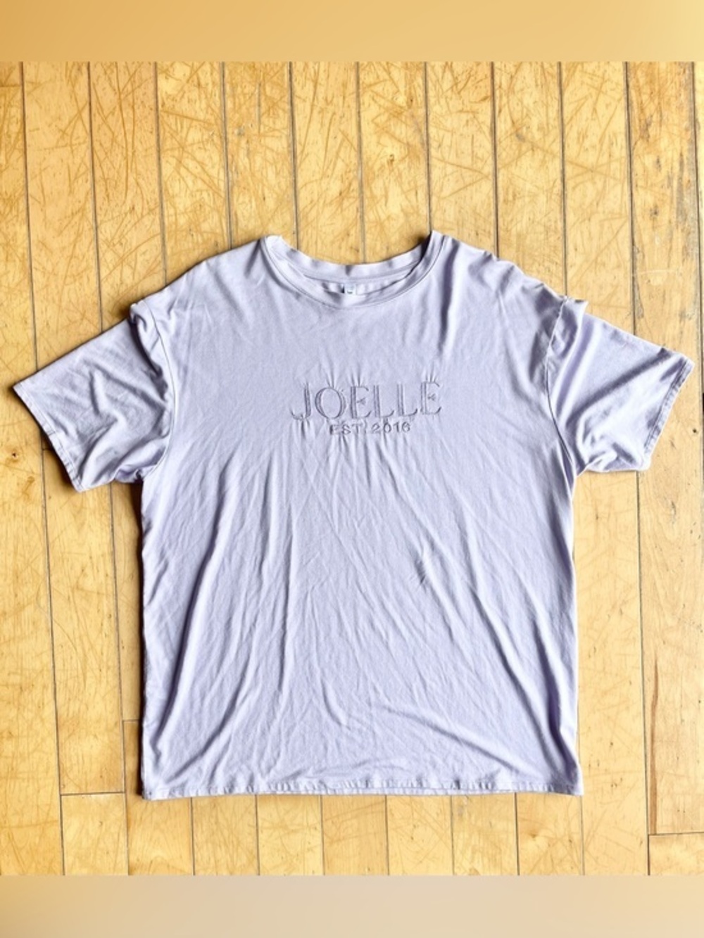 Joelle Laurenzo Oversized Embroidered Logo Lavender Short Sleeve T-Shirt Size XS